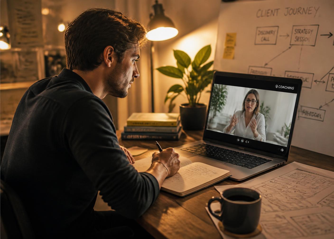 A founder in an online coaching session